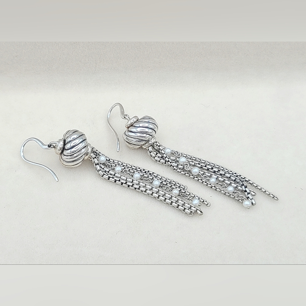 David Yurman Pearl Tassel Drop Earrings - Picture 5 of 7